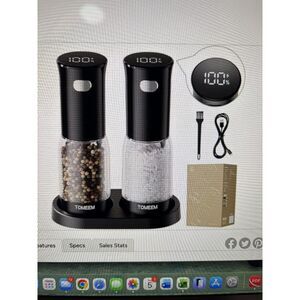 TOMEEM Electric Salt and Pepper Grinder Set with LED Power Indicator, Fast Type